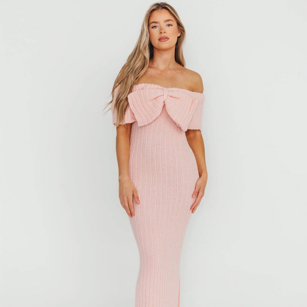 Aston Bow Front Maxi Sweater Dress in Pinkish Petal